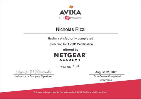 Anteprima certificato: Switching for AVoIP Certification