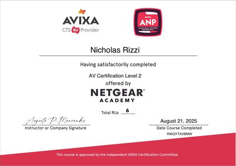 Anteprima certificato: AVIXA — NGAV L2 (6 RU)