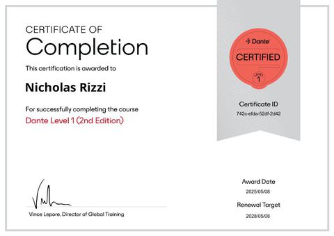 Anteprima certificato: Dante — Livello 1