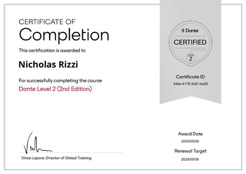 Anteprima certificato: Dante — Livello 2