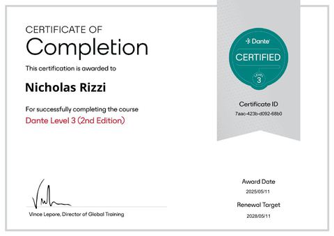 Anteprima certificato: Dante — Livello 3