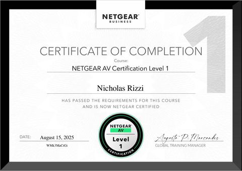 Anteprima certificato: NETGEAR AV — Level 1