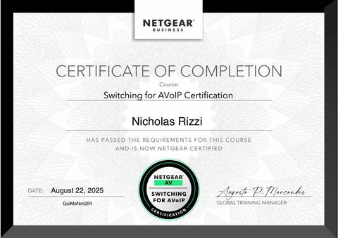 Anteprima certificato: NETGEAR AV — Switching for AVoIP